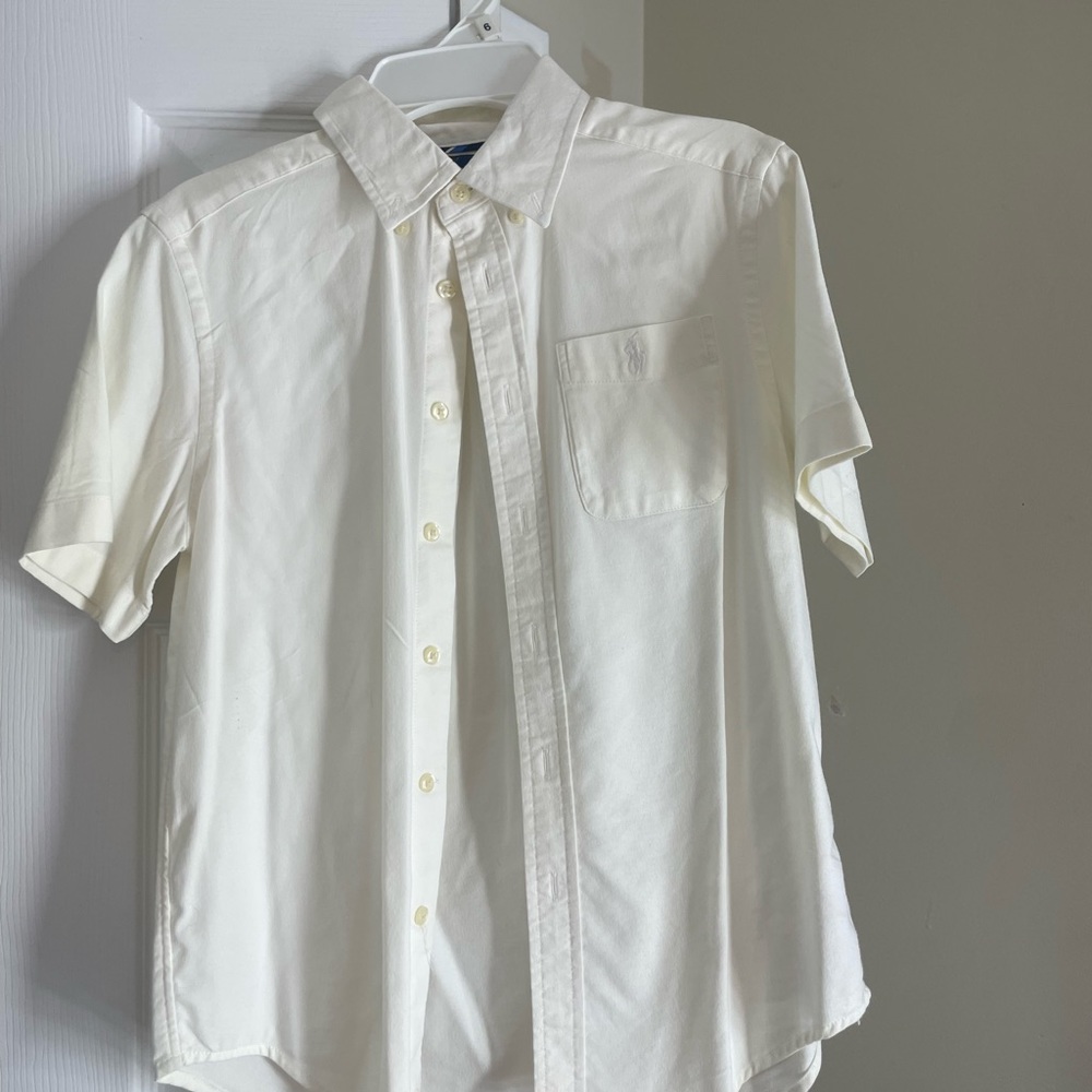 White polo shorts leave button down